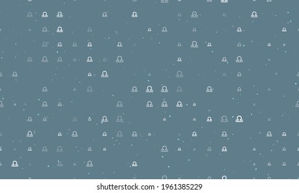Seamless background pattern of evenly spaced white zodiac libra symbols of different sizes and opacity. Vector illustration on blue grey background with stars