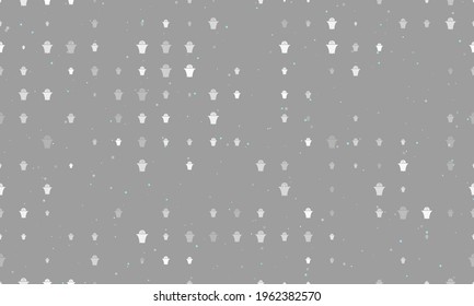 Seamless background pattern of evenly spaced white basketball symbols of different sizes and opacity. Vector illustration on grey background with stars