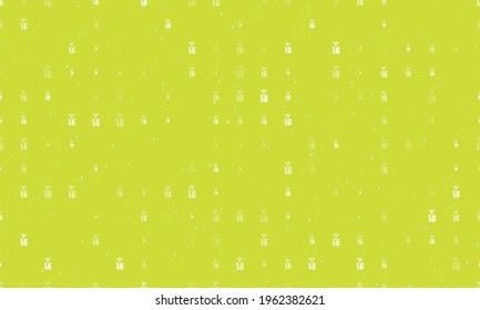 Seamless background pattern of evenly spaced white 5G symbols of different sizes and opacity. Vector illustration on lime background with stars