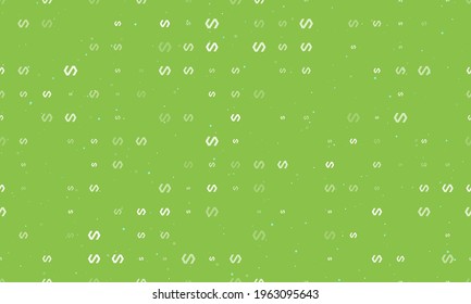 Seamless background pattern of evenly spaced white polymer symbols of different sizes and opacity. Vector illustration on light green background with stars