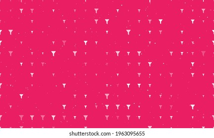 Seamless background pattern of evenly spaced white funnel symbols of different sizes and opacity. Vector illustration on pink background with stars