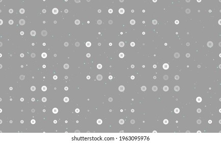 Seamless background pattern of evenly spaced white pause symbols of different sizes and opacity. Vector illustration on grey background with stars