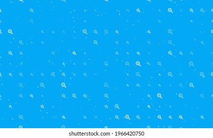 Seamless background pattern of evenly spaced white zoom in symbols of different sizes and opacity. Vector illustration on light blue background with stars