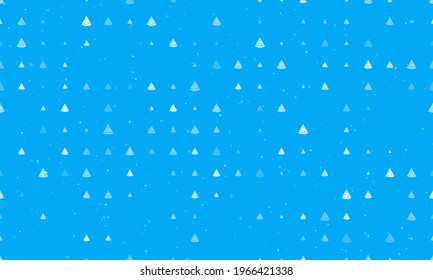Seamless background pattern of evenly spaced white slice of pizzas of different sizes and opacity. Vector illustration on light blue background with stars