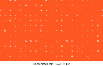 Seamless background pattern of evenly spaced white earrings symbols of different sizes and opacity. Vector illustration on deep orange background with stars