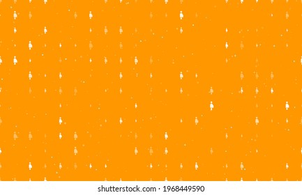 Seamless background pattern of evenly spaced white pregnant woman symbols of different sizes and opacity. Vector illustration on orange background with stars