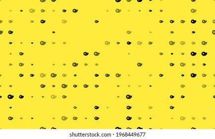 Seamless background pattern of evenly spaced black steak symbols of different sizes and opacity. Vector illustration on yellow background with stars