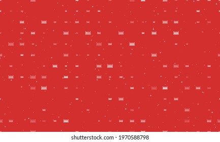 Seamless background pattern of evenly spaced white baby cot symbols of different sizes and opacity. Vector illustration on red background with stars