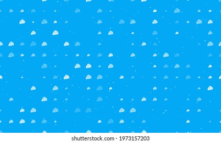 Seamless background pattern of evenly spaced white cheese symbols of different sizes and opacity. Vector illustration on light blue background with stars