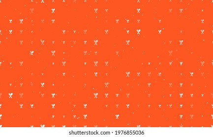 Seamless background pattern of evenly spaced white dinner time symbols of different sizes and opacity. Vector illustration on deep orange background with stars