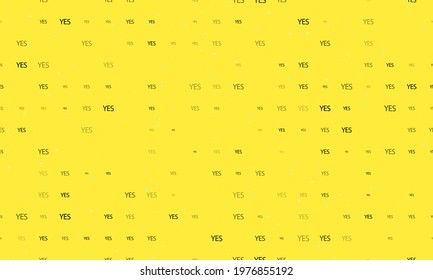 Seamless background pattern of evenly spaced black yes symbols of different sizes and opacity. Vector illustration on yellow background with stars