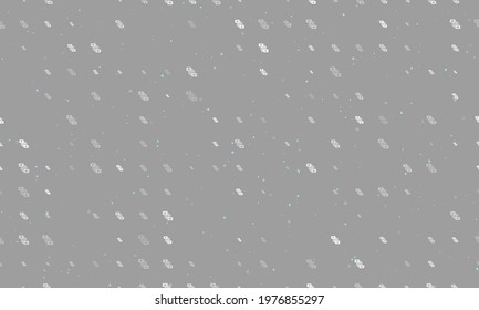 Seamless background pattern of evenly spaced white videoconference symbols of different sizes and opacity. Vector illustration on grey background with stars