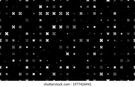 Seamless background pattern of evenly spaced white adhesive plaster symbols of different sizes and opacity. Vector illustration on black background with stars