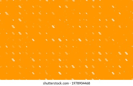 Seamless background pattern of evenly spaced white videoconference symbols of different sizes and opacity. Vector illustration on orange background with stars