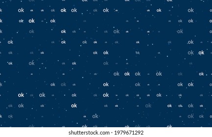 Seamless background pattern of evenly spaced white ok symbols of different sizes and opacity. Vector illustration on dark blue background with stars
