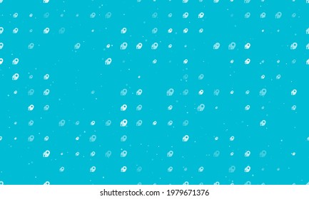 Seamless background pattern of evenly spaced white real estate location symbols of different sizes and opacity. Vector illustration on cyan background with stars