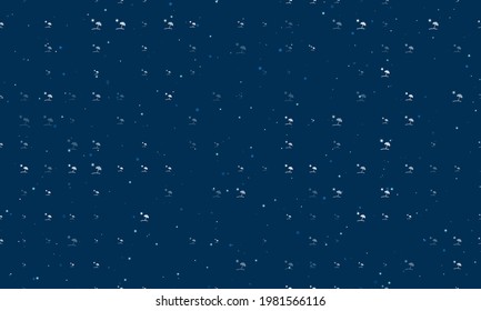 Seamless background pattern of evenly spaced white beach symbols of different sizes and opacity. Vector illustration on dark blue background with stars