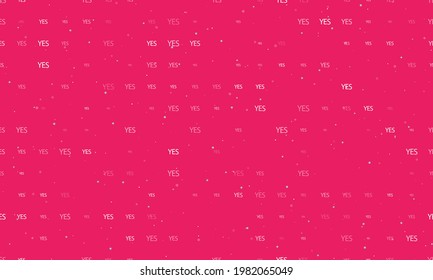 Seamless background pattern of evenly spaced white yes symbols of different sizes and opacity. Vector illustration on pink background with stars
