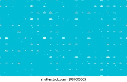 Seamless background pattern of evenly spaced white people symbols of different sizes and opacity. Vector illustration on cyan background with stars