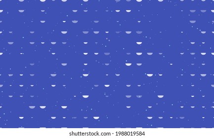 Seamless background pattern of evenly spaced white watermelon piece symbols of different sizes and opacity. Vector illustration on indigo background with stars