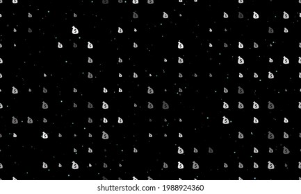 Seamless background pattern of evenly spaced white bag of money symbols of different sizes and opacity. Vector illustration on black background with stars