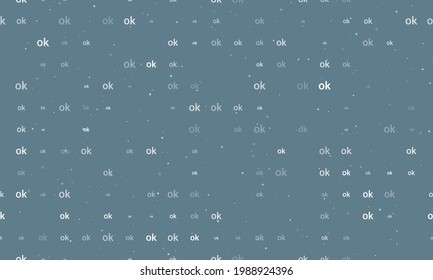 Seamless background pattern of evenly spaced white ok symbols of different sizes and opacity. Vector illustration on blue grey background with stars