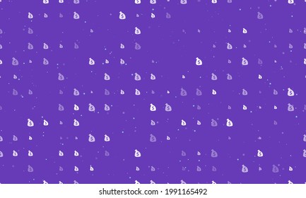 Seamless background pattern of evenly spaced white bag of money symbols of different sizes and opacity. Vector illustration on deep purple background with stars