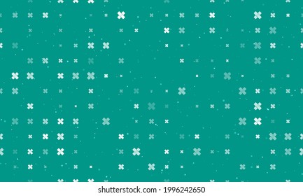 Seamless background pattern of evenly spaced white adhesive plaster symbols of different sizes and opacity. Vector illustration on teal background with stars