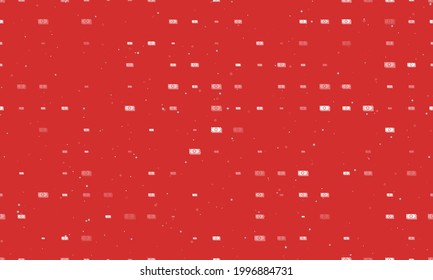 Seamless background pattern of evenly spaced white money bundle symbols of different sizes and opacity. Vector illustration on red background with stars