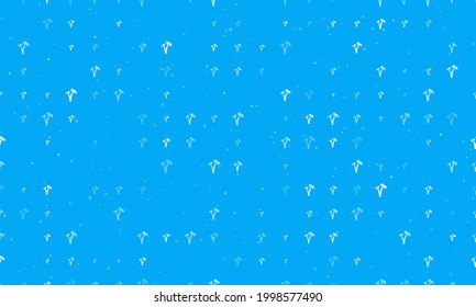 Seamless background pattern of evenly spaced white palm trees symbols of different sizes and opacity. Vector illustration on light blue background with stars