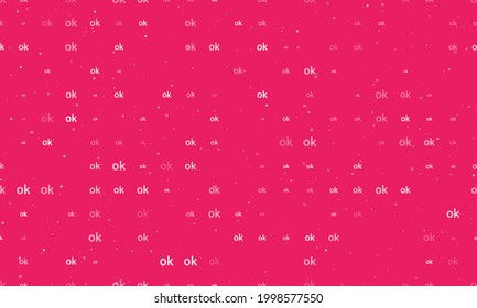 Seamless background pattern of evenly spaced white ok symbols of different sizes and opacity. Vector illustration on pink background with stars