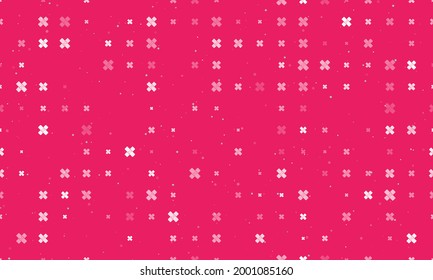 Seamless background pattern of evenly spaced white adhesive plaster symbols of different sizes and opacity. Vector illustration on pink background with stars