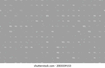Seamless background pattern of evenly spaced white yes symbols of different sizes and opacity. Vector illustration on grey background with stars