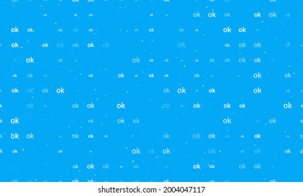 Seamless background pattern of evenly spaced white ok symbols of different sizes and opacity. Vector illustration on light blue background with stars