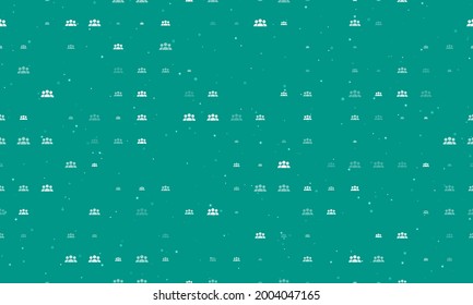 Seamless background pattern of evenly spaced white people symbols of different sizes and opacity. Vector illustration on teal background with stars