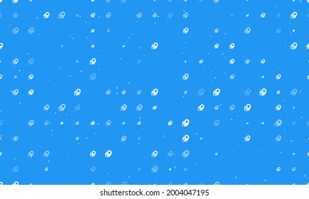 Seamless background pattern of evenly spaced white real estate location symbols of different sizes and opacity. Vector illustration on blue background with stars