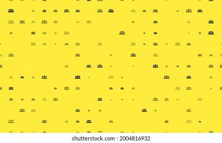 Seamless background pattern of evenly spaced black people symbols of different sizes and opacity. Vector illustration on yellow background with stars