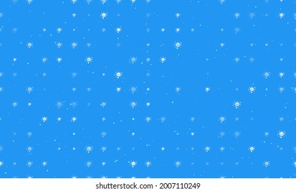 Seamless background pattern of evenly spaced white cosmic symbols of different sizes and opacity. Vector illustration on blue background with stars