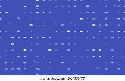 Seamless background pattern of evenly spaced white money bundle symbols of different sizes and opacity. Vector illustration on indigo background with stars