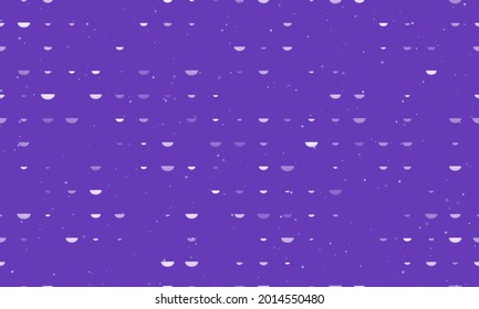 Seamless background pattern of evenly spaced white watermelon piece symbols of different sizes and opacity. Vector illustration on deep purple background with stars