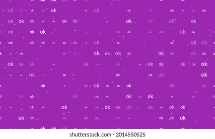 Seamless background pattern of evenly spaced white ok symbols of different sizes and opacity. Vector illustration on purple background with stars