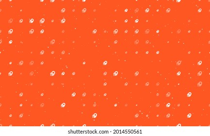 Seamless background pattern of evenly spaced white real estate location symbols of different sizes and opacity. Vector illustration on deep orange background with stars