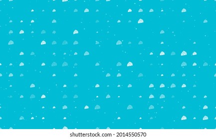 Seamless background pattern of evenly spaced white cheese symbols of different sizes and opacity. Vector illustration on cyan background with stars