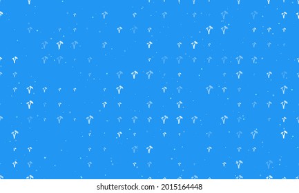 Seamless background pattern of evenly spaced white palm trees symbols of different sizes and opacity. Vector illustration on blue background with stars