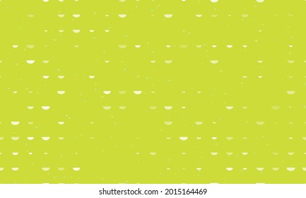 Seamless background pattern of evenly spaced white watermelon piece symbols of different sizes and opacity. Vector illustration on lime background with stars
