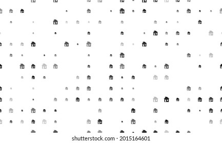 Seamless background pattern of evenly spaced black house symbols of different sizes and opacity. Vector illustration on white background