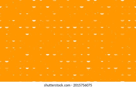 Patrón de fondo sin foco de símbolos uniformemente espaciados de sandía blanca de diferentes tamaños y opacidad. Ilustración vectorial sobre fondo naranja con estrellas