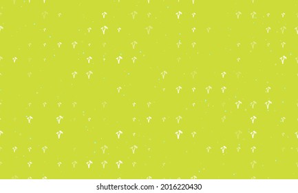 Seamless background pattern of evenly spaced white palm trees symbols of different sizes and opacity. Vector illustration on lime background with stars
