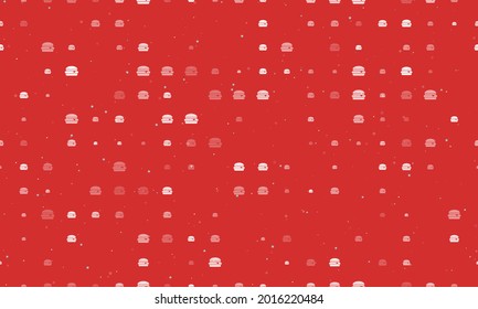 Seamless background pattern of evenly spaced white hamburger symbols of different sizes and opacity. Vector illustration on red background with stars