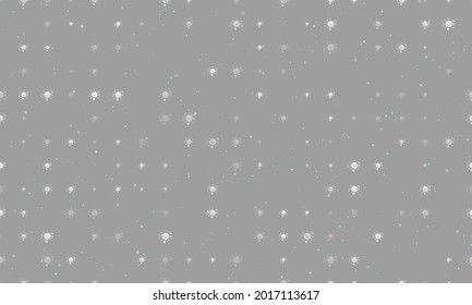 Seamless background pattern of evenly spaced white cosmic symbols of different sizes and opacity. Vector illustration on grey background with stars